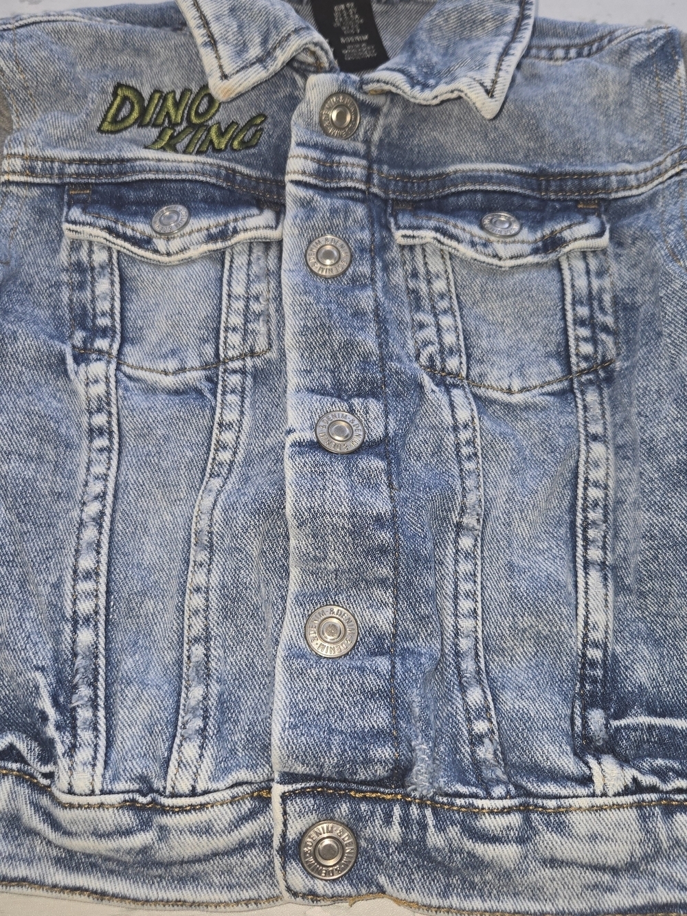 H&M Blue Denim Jacket with Gray Sweatshirt Sleeves - Size 2/3 - Picture 3 of 9